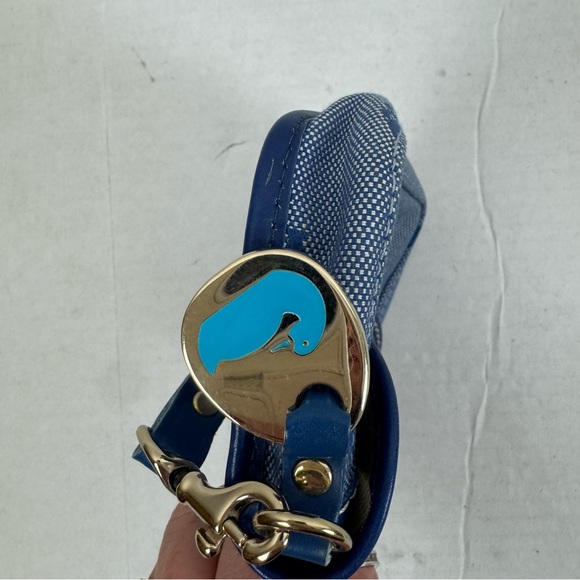 Dooney & Bourke‎ Blue Logo Canvas Leather Trim Wristlet Wallet Small Pouch